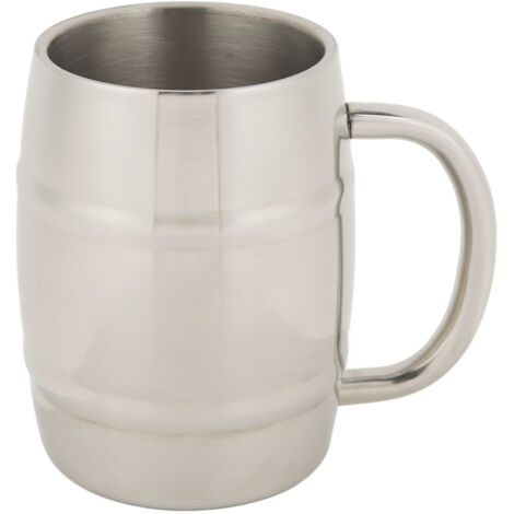 Tasse à café en acier inoxydable 450ml, double paroi avec anse, facile d'entretien, idéale pour thé, bière et boissons, pour cuisine et maison.