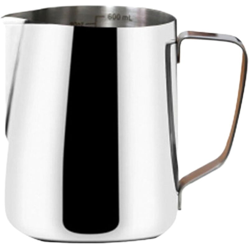 Tasse à café en acier inoxydable argenté de 360 ml avec bec verseur pointu et cylindre de traction, tasse à mousser le lait et tasses à mesurer