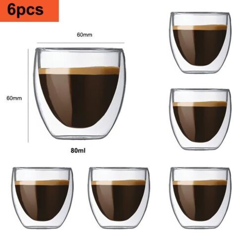 Tasse à café/Expresso - Verre - Set de 6 - 80ml - Double paroi - Contemporain