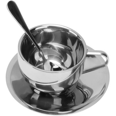 Tasse à café isolée 180ml en acier inoxydable 304 avec soucoupe et cuillère