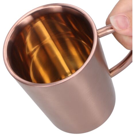 Tasse à café isotherme 340ml en acier inoxydable 304, poignée ergonomique, finition or rose, idéale pour bière et boissons chaudes
