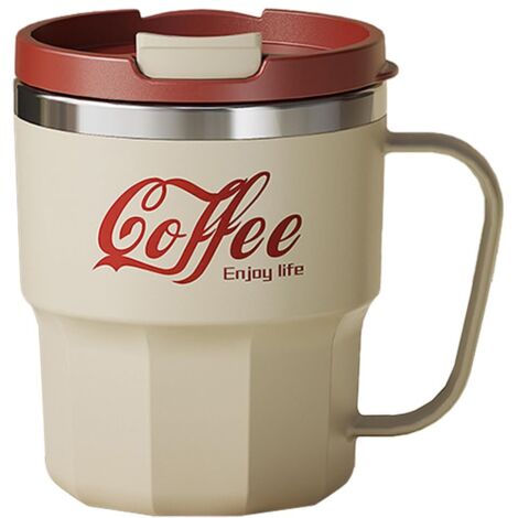 Tasse à Café Isotherme en Acier Inoxydable 304, Mug Isotherme 400ml Anti-fuite, Gobelets avec Poignée et Couvercle Double Paroi pour Café Chaud et Froid, Lait et Thé