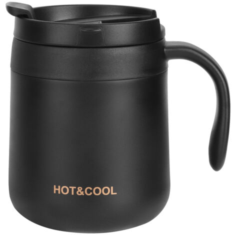 Tasse à café isotherme en acier inoxydable double paroi avec anse, 350ML, idéale pour bureau et maison, couleur noire