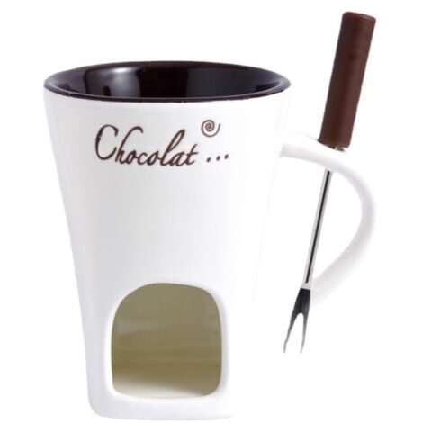 tasse à fondue au chocolat -Céramique (à l'exclusion de la cire à thé) -Fourchette en acier inoxydable incluse -Blanc