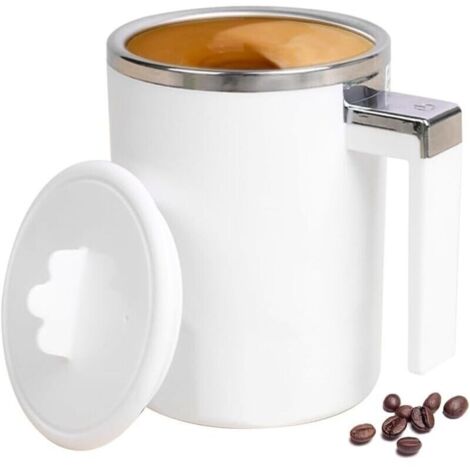 Tasse à mélange automatique avec couvercle,Tasse à café auto-agitation,rechargeable USB pour café chocolat chaud au lait,blanc