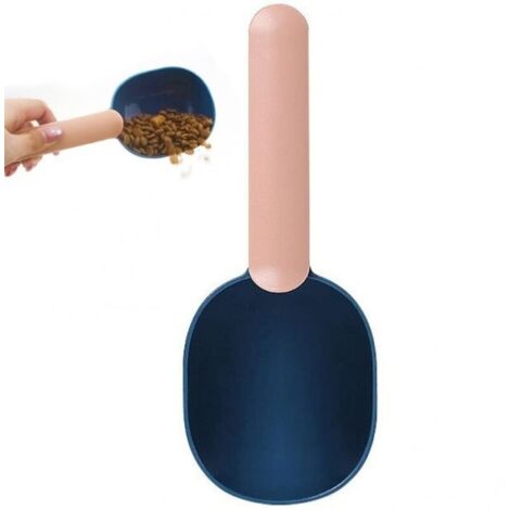 Tasse à mesurer 2 en 1 en plastique robuste pour grains d'animaux de compagnie, avec pince, pour sacs de nourriture pour chiens et chats (rose bleu)