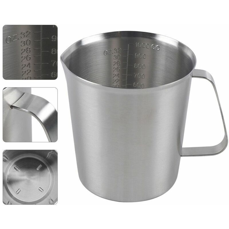 Tasse à mesurer professionnelle 1,0 litre en acier inoxydable avec poignée et échelles de mesure Tasse à mesurer Grand pichet pour la cuisson du thé