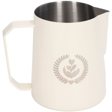 Tasse à Mousser le Lait, 450 Ml en Acier Inoxydable, Mousseur à Lait, Pichet à Mousse de Lait, Tasse à Vapeur, Pichet à Vapeur, Tasse à Mousser pour Latte Art (Beige mat).