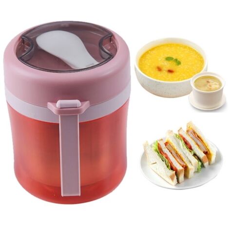 Tasse à soupe pour micro-ondes, 380ml, mini seau thermos avec poignée, tasse de petit-déjeuner portable,boîte à déjeuner,rouge