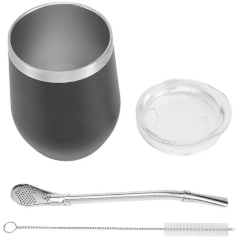 Tasse à thé à double paroi en acier inoxydable avec couvercle, noire--