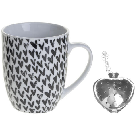 Tasse à thé AMOR, porcelaine, 360 ml, coeurs noirs