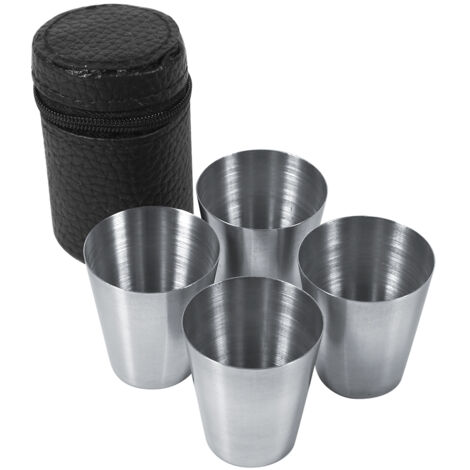 Tasse à thé/café portable en acier inoxydable 30 ml, chope à bière + sac pour les voyages (4 pièces)