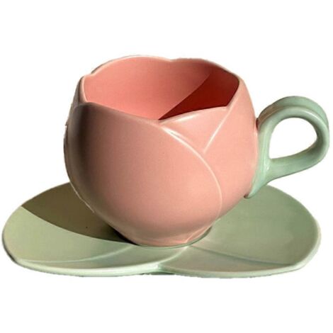 Tasse à thé en forme de tulipe de 300 ml avec soucoupe, en céramique, A--