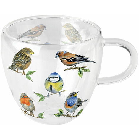 Tasse à thé en verre double paroi 200 ml - oiseaux