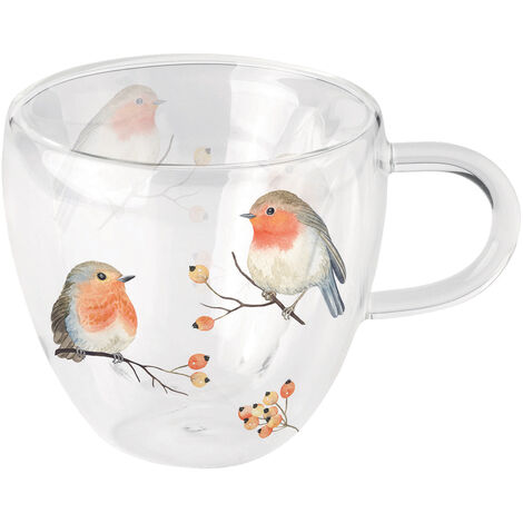 Tasse à thé en verre double paroi 200 ml - oiseaux