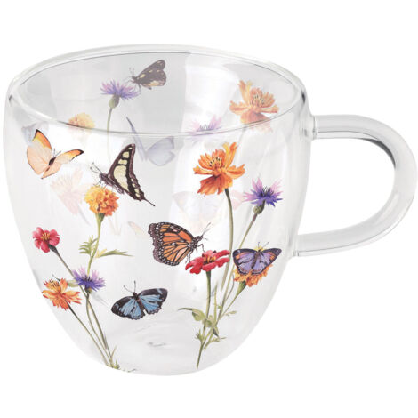 Tasse à thé en verre double paroi jardin des papillons 200 ml