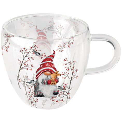 Tasse à thé en verre double paroi lutin de Noël