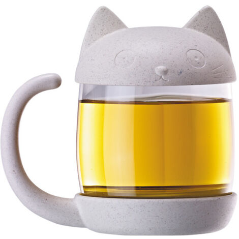 Tasse à thé en verre UneMug 250 ml en forme de chat avec infuseur en forme de poisson