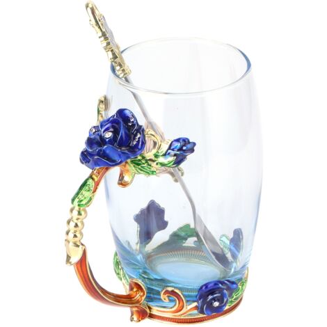 Tasse à thé fleur innovante avec cuillère, mug cadeau fête Noël anniversaire, motif rose bleu 350ML