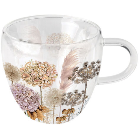 Tasse à thé fleurs séchées en verre double paroi