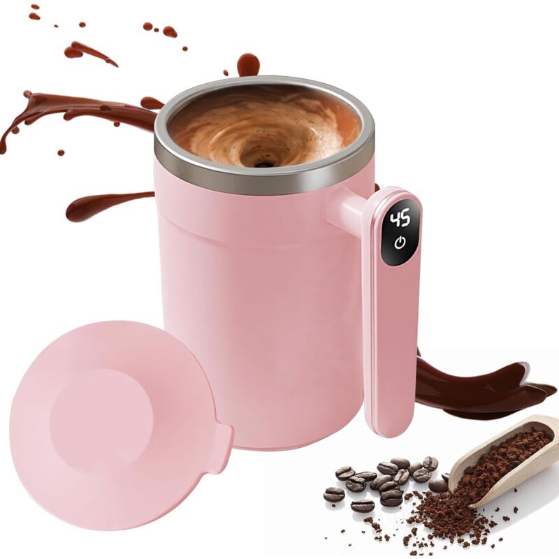Tasse Auto-Agitation, 400ml Tasse Magnétique Automatique avec Indicateur de Température, Magnétique Self Stirring Mug Acier Inoxydable pour Café,