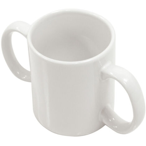 Tasse blanche en céramique à deux poignées
