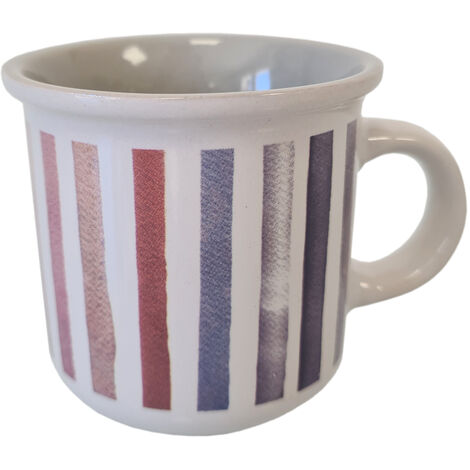 Tasse blanche et grise en grès motif rayée