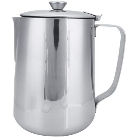 Tasse de Moussage, Pichet à Café en Acier Inoxydable Cruche de Moussage de Lait Cruche avec Couvercle pour Latte Coffee Art (2000ml, Argent)
