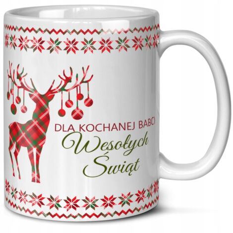 TASSE DE NOËL À OFFRIR À GRAND-MÈRE AVEC UN MOUCHE À CAFÉ IMPRIMÉE AVEC UN RENE