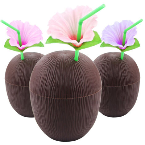 Tasse en Coco pour Cocktails, Fête Hawaïenne, Bouteille Boisson Plastique 56g