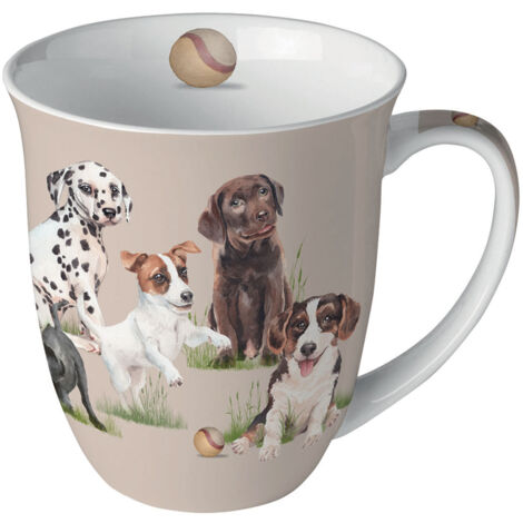 Tasse en porcelaine fine  Chiots joueurs  11 cm