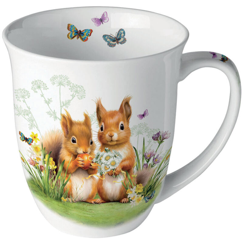 Tasse en porcelaine fine couple d'écureuils