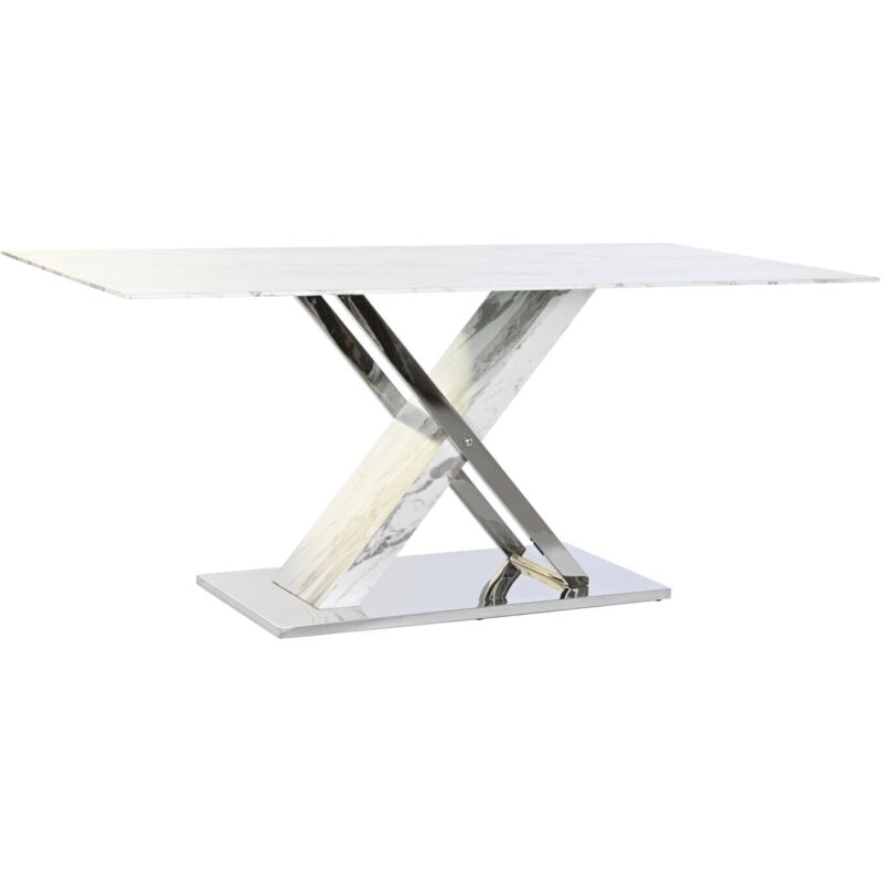 Table Acier Verre 180X90X78 Imitation Marbre Gris