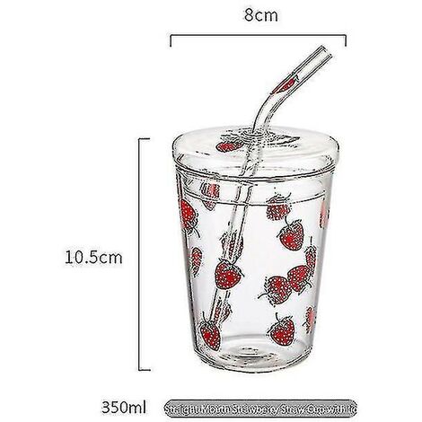 Tasse en verre à la fraise Kawaii avec paille Creative Résistance aux hautes températures (blanc)