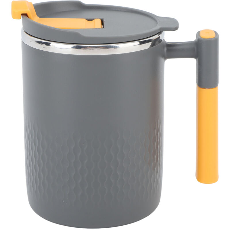 Tasse Isotherme 450ml Acier Inoxydable 304, Couvercle et Poignée, Idéale Bureau et Petit-déjeuner, Gris Foncé
