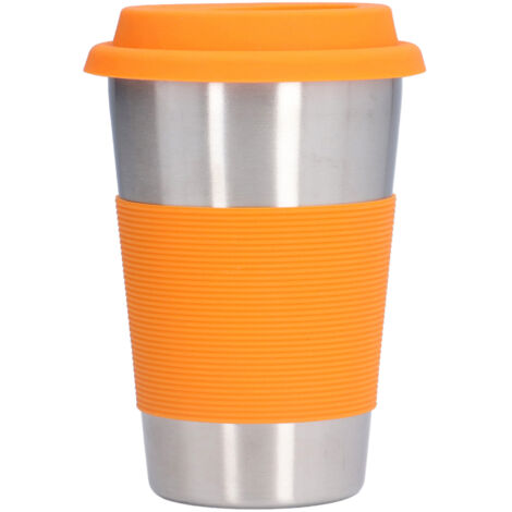 Tasse Isotherme en Acier Inoxydable 304 avec Manchon Silicone Orange pour Enfants, Bureau, Maison