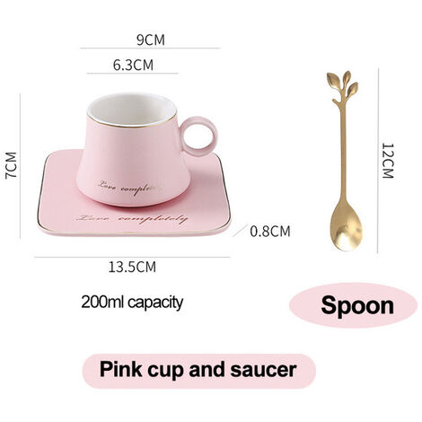 Tasse nordique en céramique, lait de soja, petit déjeuner, café condensé, thé, ensemble de tasses et soucoupes à cuillère en or, tasses de Snack de Restaurant à la mode,CHINA,Pink