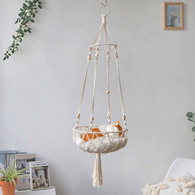 Tassel Macramé Suspendu Chat Hamac Tissé à La Main Chat Panier Lit Chat Balançoire Lit Maison Chats pour Fenêtre Intérieure