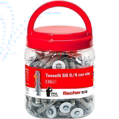 Tassello in Nylon con Vite SB 9 mm FISCHER - Barattolo 125 Pezzi
