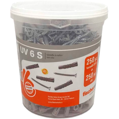 Tassello in Nylon con Vite UV 6 mm FISCHER - Barattolo 250 Pezzi