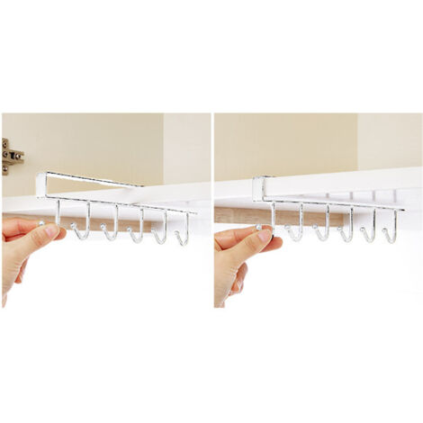 Tassenhaken für unter ein Regal (6 weiße Haken) – Eisen, 26 x 6,5 cm