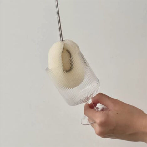 Tassenspülbürste mit langem Edelstahlgriff und austauschbarem Schwammkopf, Küchenreinigungswerkzeug für Boots, 24 cm