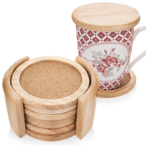 Tassenuntersetzer aus Holz mit Ständer, 6 Stk.