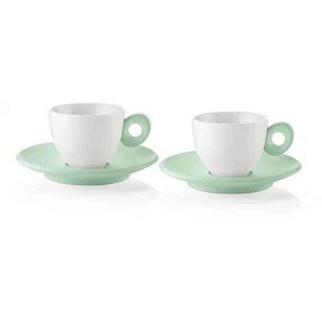 Tasses à café avec soucoupe verte mauve.