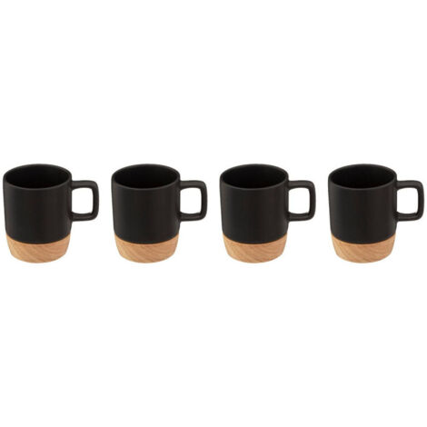 Tasses en céramique avec support en bambou, 4 pièces x 120 ml