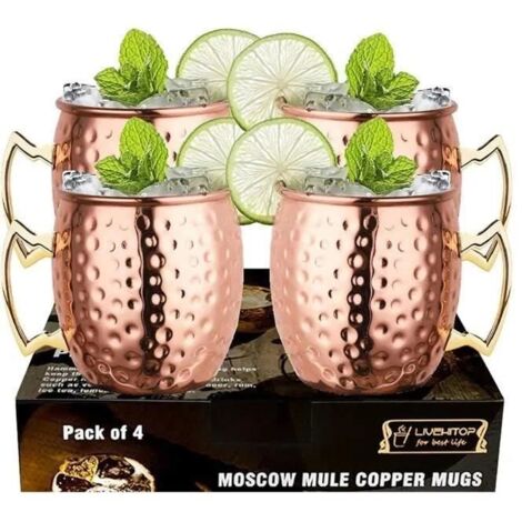 Tasses Moscow Mule - Premium - 4 pièces - Cuivre - 500ml - Jaune