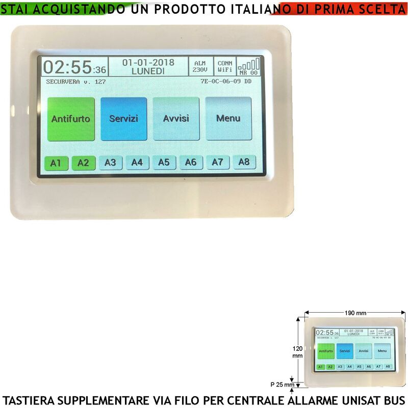 Image of Securvera - Tastiera Touch Screen Schermo lcd 4,3 Pollici Icone a Colori Supplementare Della Centrale Unisat Max 8 Collegamento Filare Sul bus