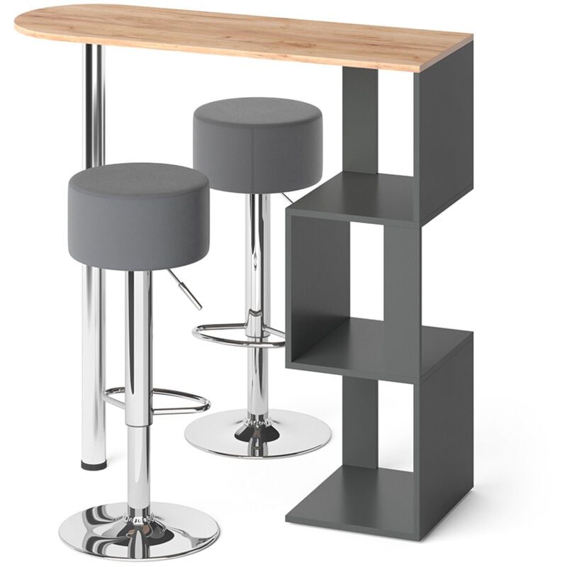 Vicco - Set de table de bar Vincent, Chêne de force doré, 113 x 39.8 cm avec 2 tabourets de bar