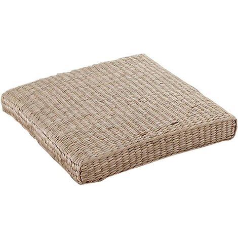 Tatami Floor Pillow Zafu Natural Seat Meditation Pillow Handcrafted Eco-Friendly Breathable Pad Knitted Straw Flat Seat Cushion/Straw Futon Cushion for Zen Yoga 40cm (15.75 2.36 Inch)