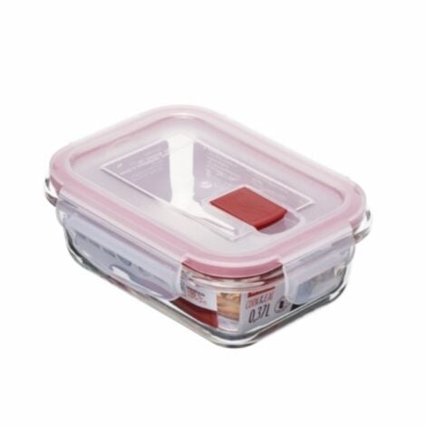 TA-TAY TATAY 1161509 - Cook&Eat Contenedor de Alimentos hermético de Cristal borosilicato, Transparente/Rojo, 0,37 litros de capacidad, 11,2 x 15,2 x 5,7